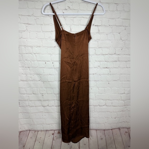 Forever 21 Contemporary bronze satin viscose midi length slip dress, sz XS, NWT - Picture 3 of 9